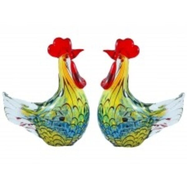 Glass Hen and Rooster