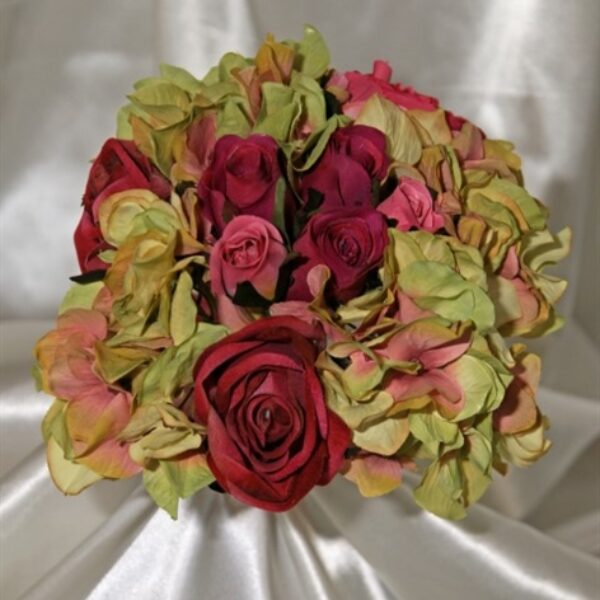 Vintage Fusia Rose & Hydrangea Silk Wedding Bouquet