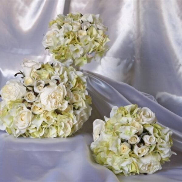 Vintage Green Rose & Hydrangea Silk Wedding Bouquet