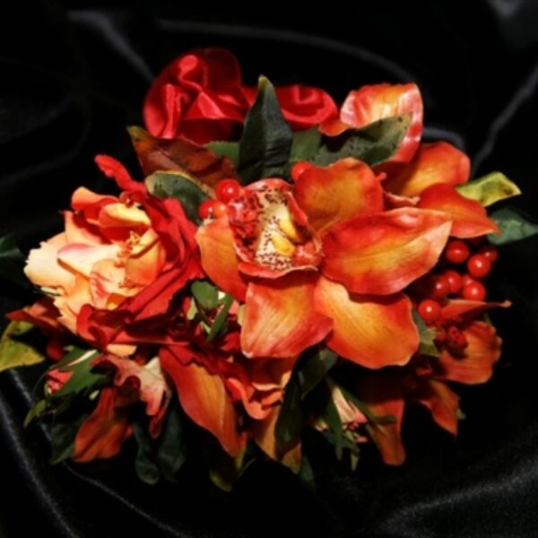 Hot Orange Cymbidium, Roses & Berry Brides Bouquet.