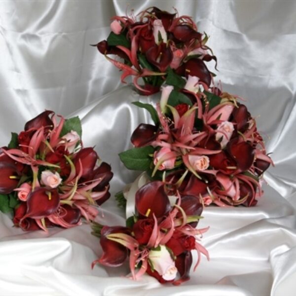Nerines, Roses & Burgundy Calla Lily Brides Bouquet