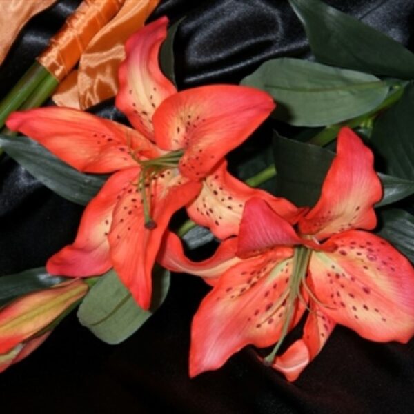 Orange Oriental Tiger Lily Real Touch Brides Sheaf Style Bouquet