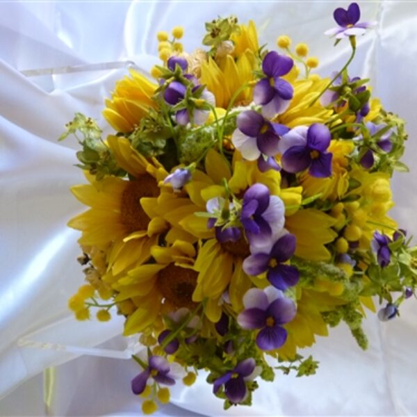 Rustic Sunflower, Wattle & Viola Premium Silk Flower Bouquet