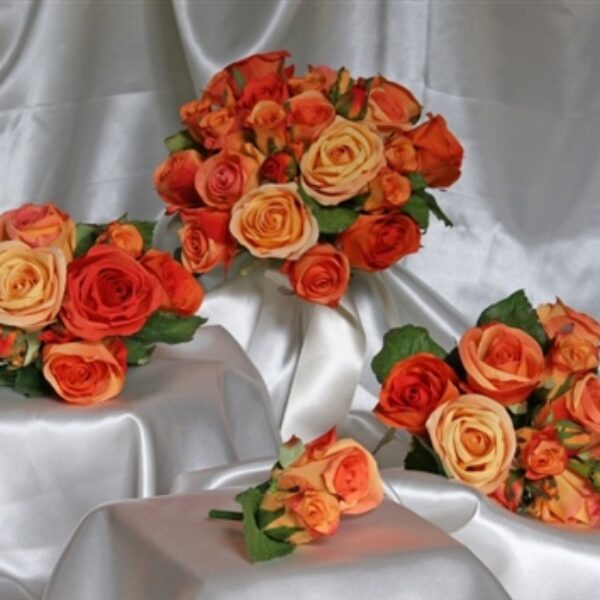 Unbelievable Classic Orange Rose Silk Wedding Bouquet