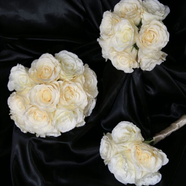 White Long Stemmed Silk Honey Moon Rose Wedding Bouquet