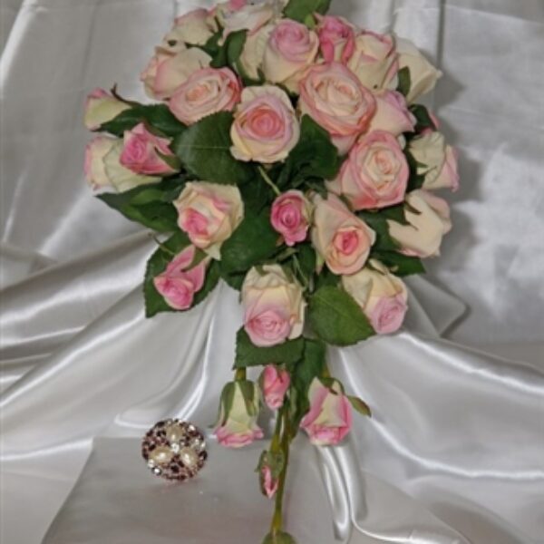 Classic Light Pink Silk Rose Teardrop Wedding Bouquet
