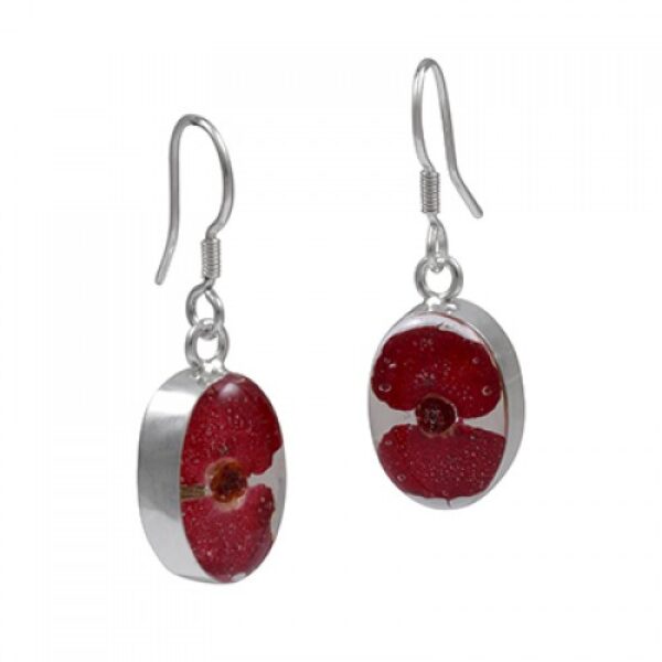 Large Red Floret Oval Earrings